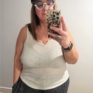 Anthropologie Pilcro sustainable notched ribbed tank ivory 1X